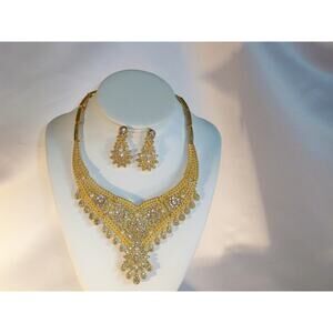Gold 4 pc rhinestone necklace set bridal MOB promnecklace